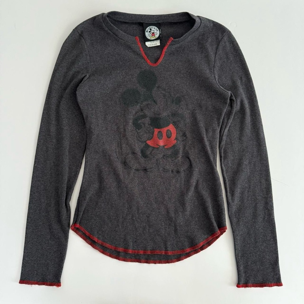 Disney Jerry Leigh Mickey Mouse grey contrast stitch long sleeve shirt